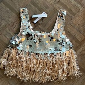 Asos silver disc feather accent tank top